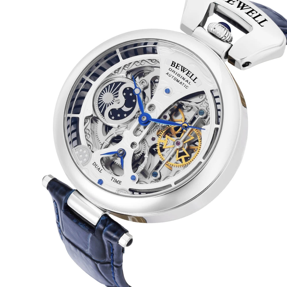 uxury Automatic Watch Leather Strap Transparent Waterproof Design
