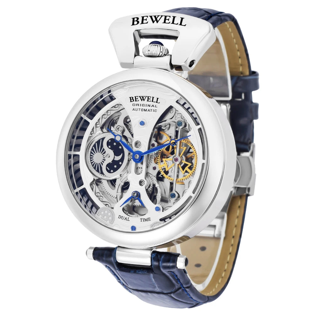 uxury Automatic Watch Leather Strap Transparent Waterproof Design