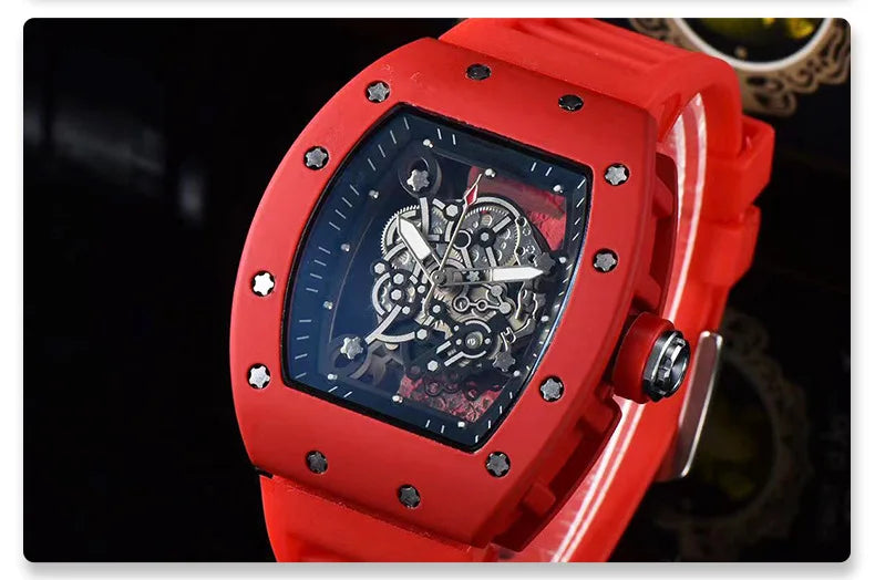 Luxury Barrel Watch Hollow Quartz Design Transparent Men’s Fashion Timepiece