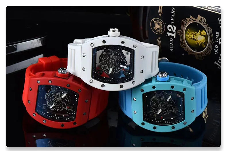 Luxury Barrel Watch Hollow Quartz Design Transparent Men’s Fashion Timepiece