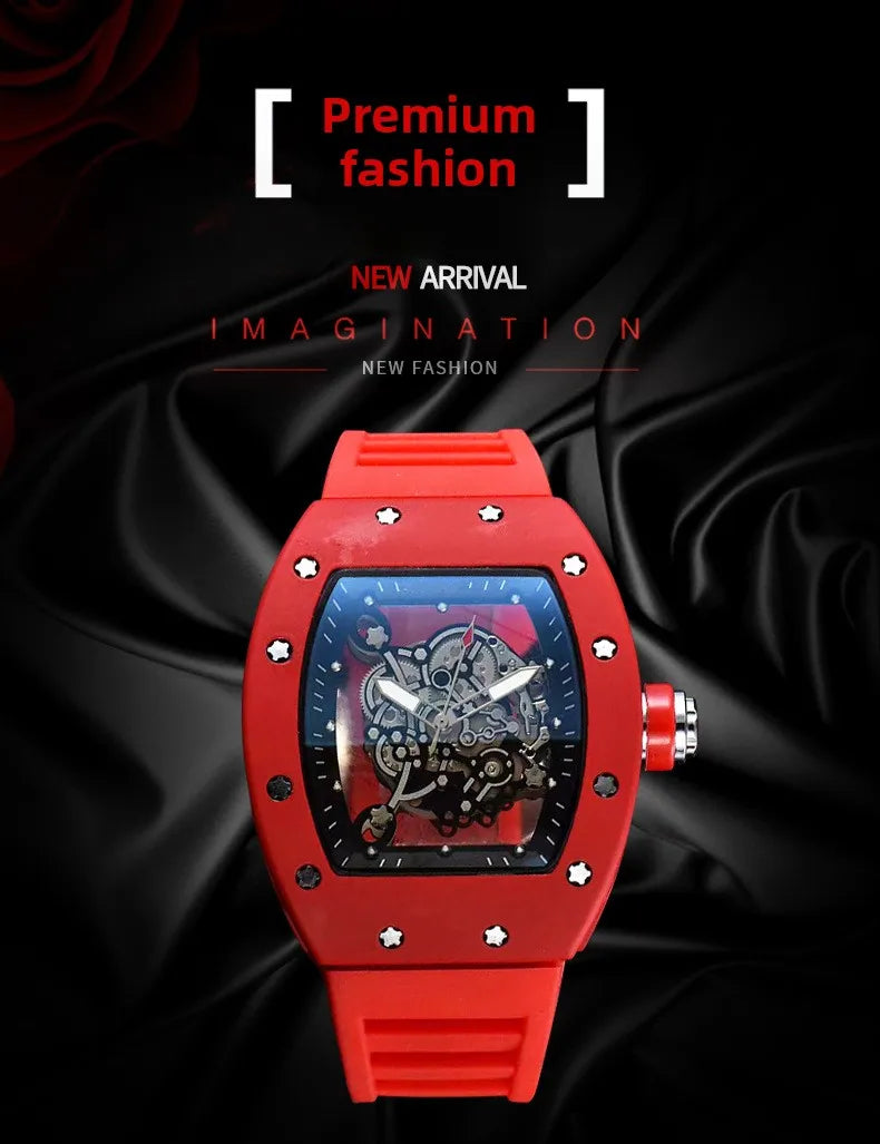Luxury Barrel Watch Hollow Quartz Design Transparent Men’s Fashion Timepiece