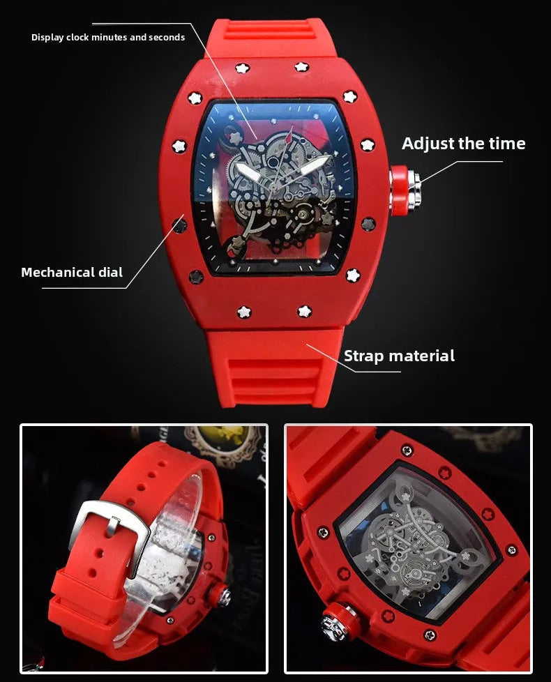 Luxury Barrel Watch Hollow Quartz Design Transparent Men’s Fashion Timepiece