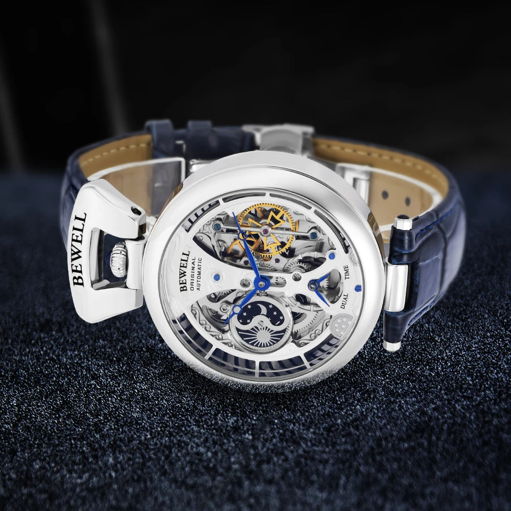 uxury Automatic Watch Leather Strap Transparent Waterproof Design