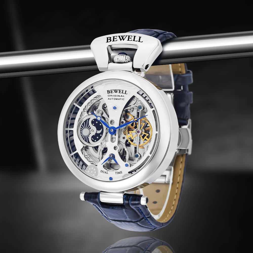 uxury Automatic Watch Leather Strap Transparent Waterproof Design